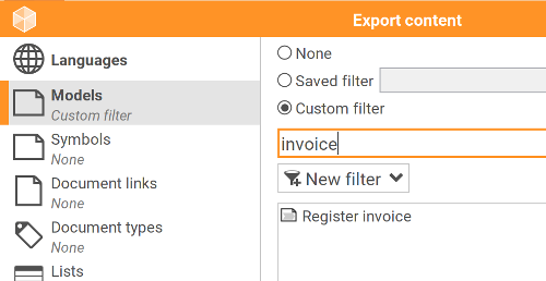 Choosing export content