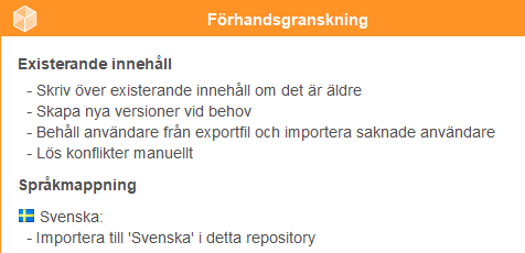 Summering av importinställningar
