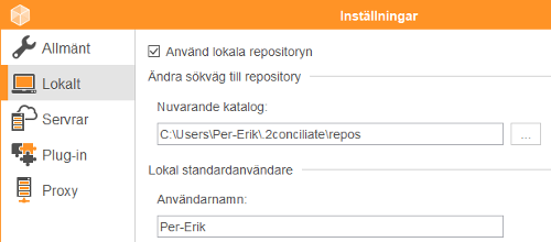 Inställningar för lokala repositorys