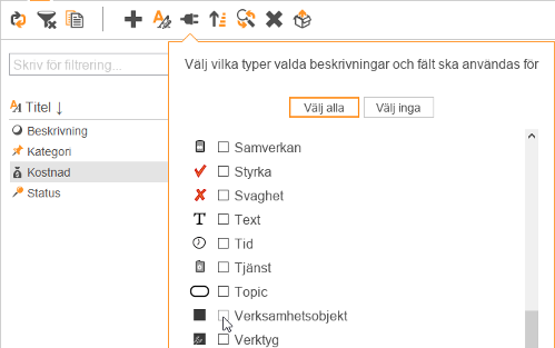 Beskrivningar och f&auml;lt