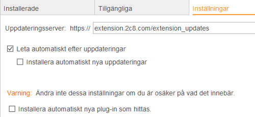 Inst&auml;llningar f&ouml;r plugin
