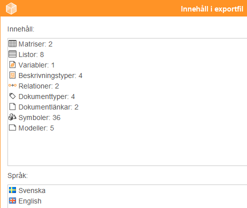 Inneh&aring;ll i exportfilen