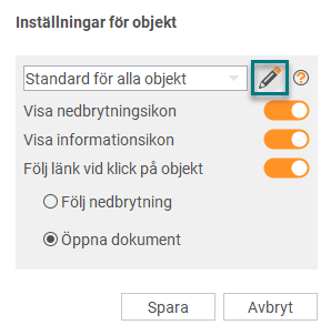Inst&auml;llningar f&ouml;r objekt