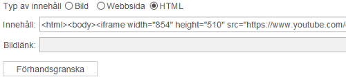 Webbkomponent som visar inb&auml;ddad HTML